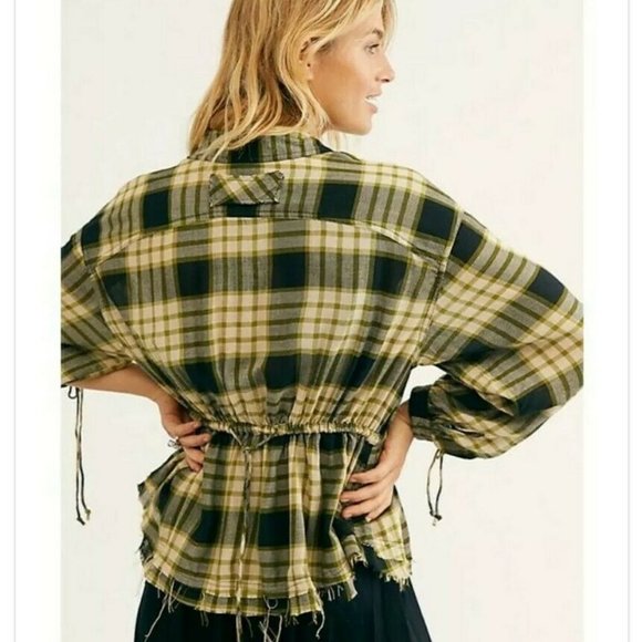 Free People Plaid Button Down Blouse Top XS - Picture 4 of 4